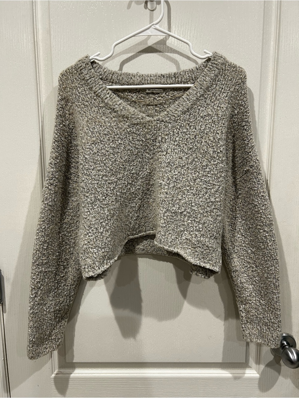Urban Outfitters Heather Gray Cropped V-Neck Sweater